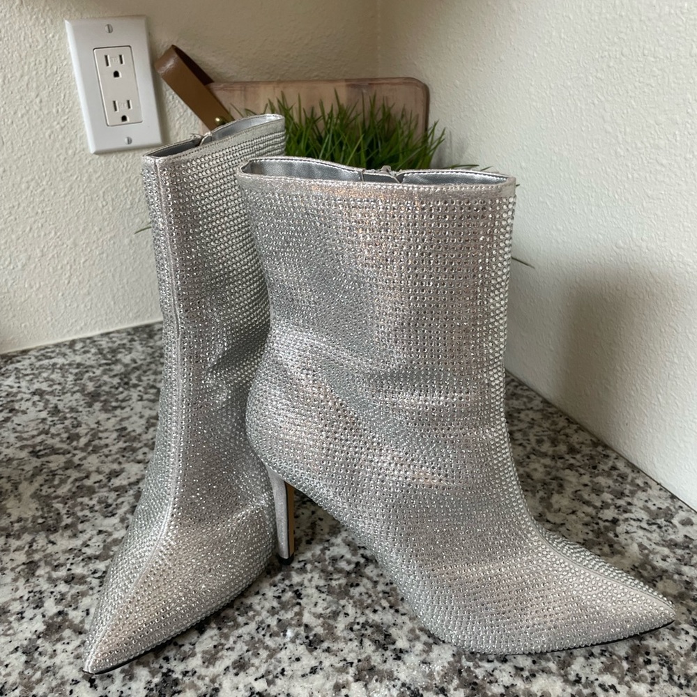 Silver Rhinestone Ankle Boots